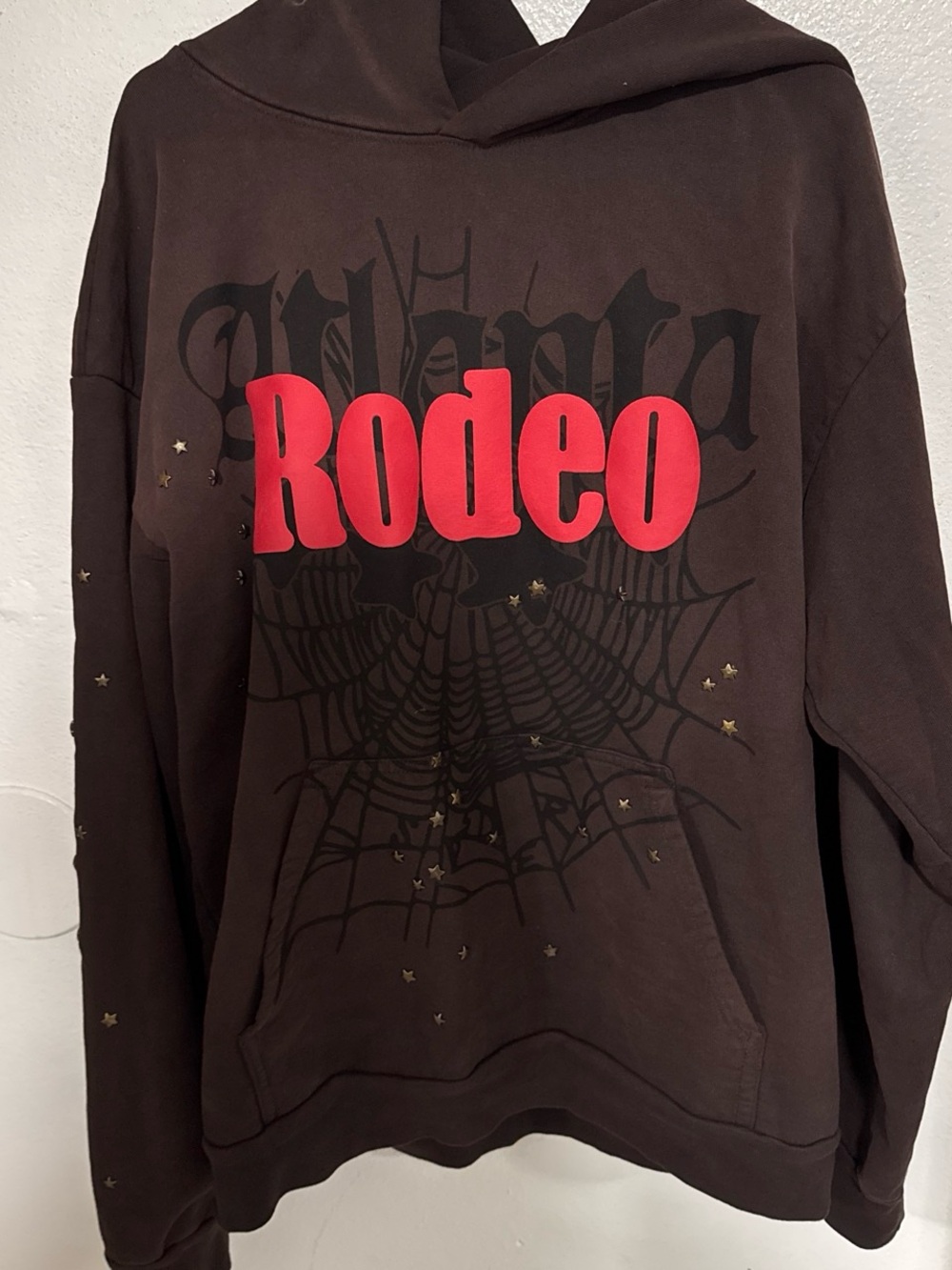 Rodeo x SPIDER Graphic Hoodie in Dark Brown with Red Logo